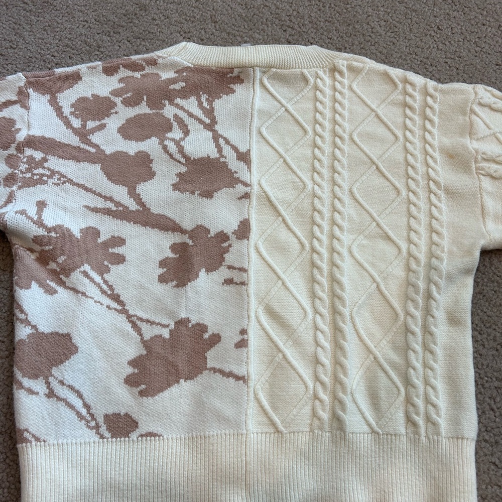 Gilli Cream and Taupe Floral Cable Knit Cardigan - Picture 2 of 6